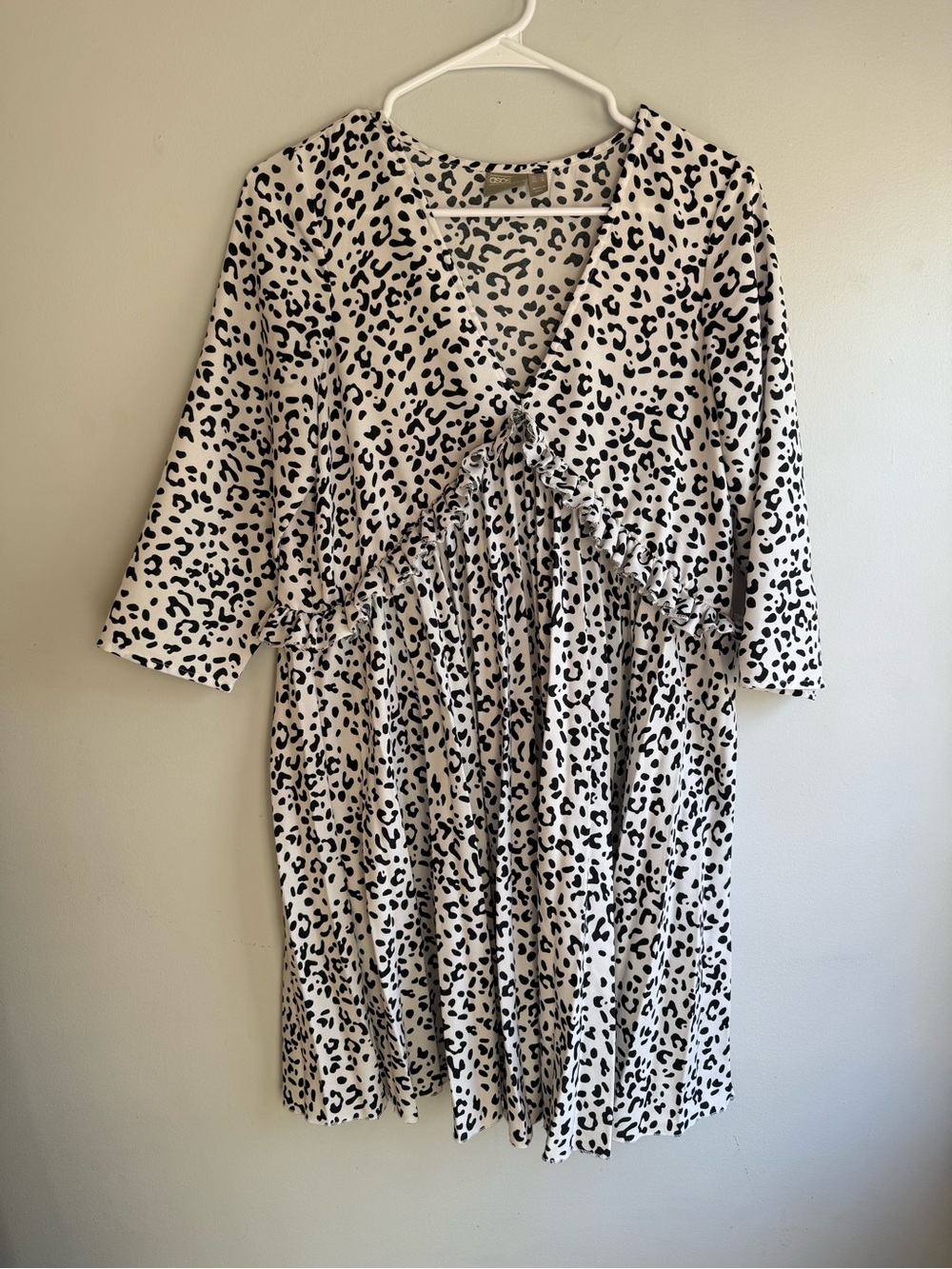 ASOS White and Black Leopard Print Ruffle Dress